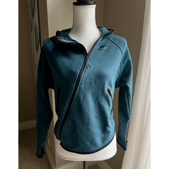 Nike ladies dark green fleece asymmetric full zip fleece jacket size XS - Picture 1 of 7